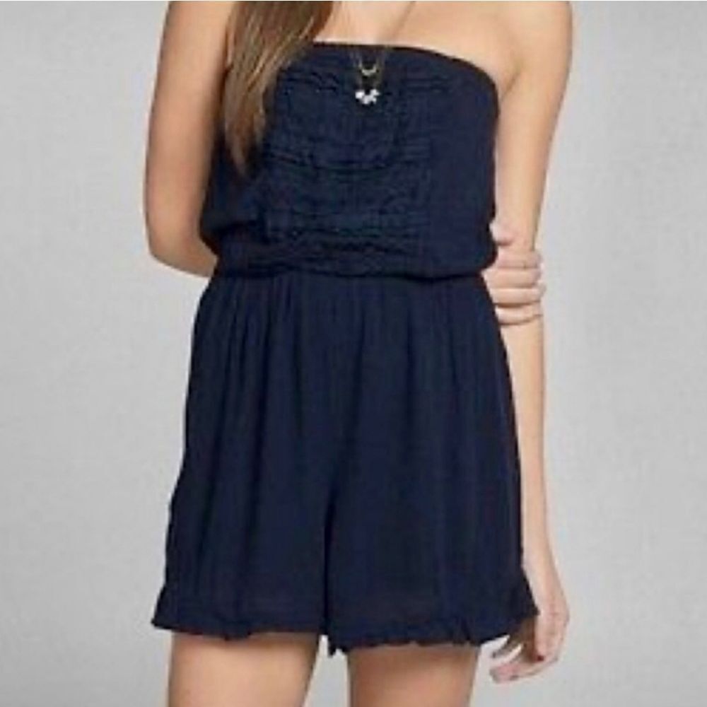 Abercrombie & Fitch Blue Strapless Lace Ruffle Romper (S)